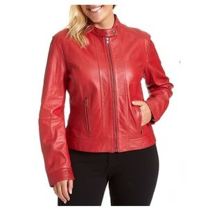Red Excelled Leather Women's Leather Moto Jacket